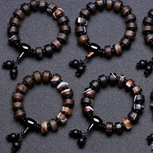 GZMUS Feng Shui Pulsera De La Riqueza Natural Sardonyx Pulsera Retro Étnico Budista Bolas De Cristal Atraen Suerte Regalo para Hombre Mujer Pareja Mejor Amigo