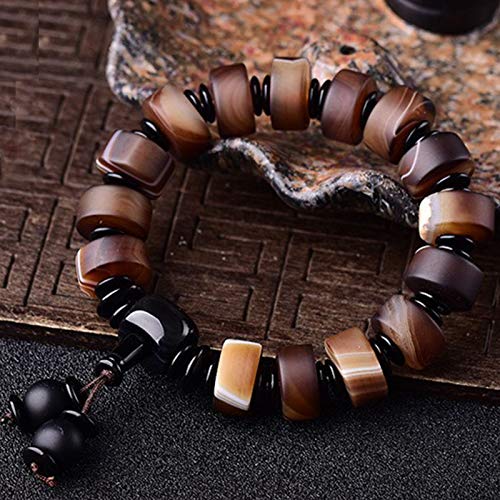 GZMUS Feng Shui Pulsera De La Riqueza Natural Sardonyx Pulsera Retro Étnico Budista Bolas De Cristal Atraen Suerte Regalo para Hombre Mujer Pareja Mejor Amigo