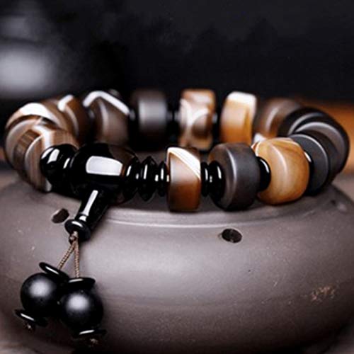 GZMUS Feng Shui Pulsera De La Riqueza Natural Sardonyx Pulsera Retro Étnico Budista Bolas De Cristal Atraen Suerte Regalo para Hombre Mujer Pareja Mejor Amigo