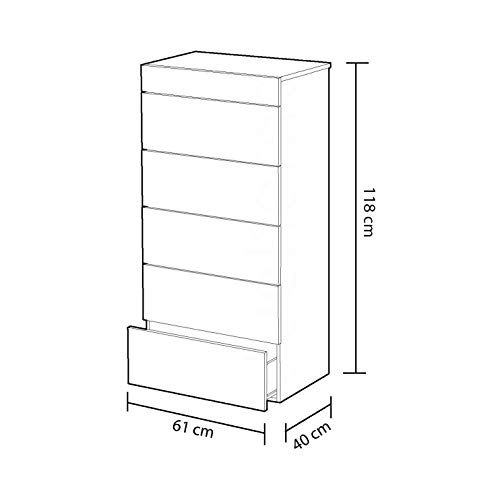 Habitdesign 0L7836A- Cómoda chinfonier 5 cajones, Acabado en Blanco Artik y Gris Cemento, Medidas: 61 cm (Ancho) x 118 cm (Alto) x 40 cm de (Fondo)