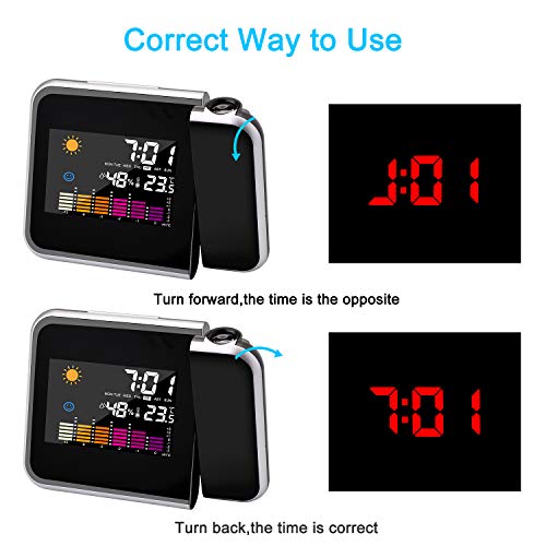 Hangrui Reloj de proyección Digital,LED Alarma, Reloj Modern Reloj Despertador Colourful Pantalla LCD Estación USB Meteorológica Termómetro Higrómetro Funciones de Repetición