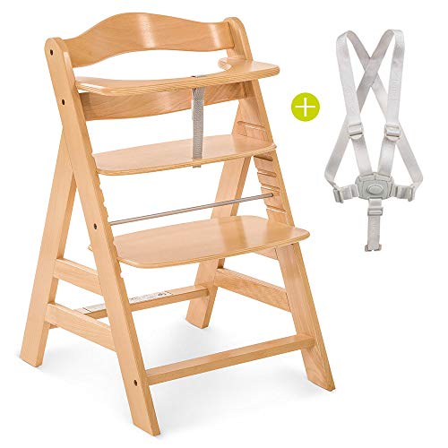 Hauck Alpha Plus Newborn Set - Trona de madera evolutiva bebés, incluye hamaca para recién nacidos, cojín gratis, altura regulable - color natural/beige