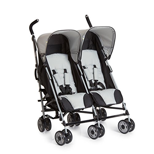 Hauck Turbo Duo - Silla gemelar para Gemelos y Hermanos de 0 Meses, Plegable, Compacto (combinable con capazo blando Carrycoat 2en1), color Gris/ Negro, 2 x 15kg, Ancho 75cm