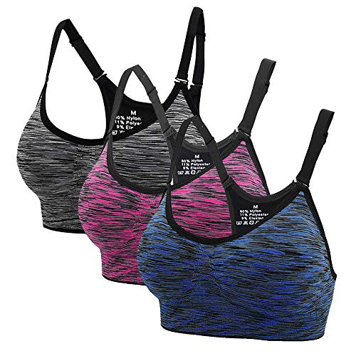 Hawiton Sujetadores Deportivos Mujer con Almohadillas Extraíbles Espalda Sujetador Deporte Mujer Sin Costuras con Relleno Yoga Racerback Top Gimnasio Fitness Ejercicio, Pack 1/3