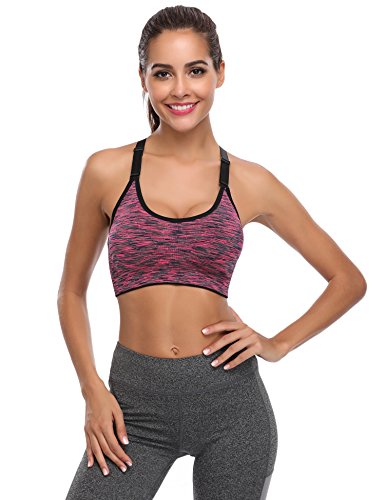 Hawiton Sujetadores Deportivos Mujer con Almohadillas Extraíbles Espalda Sujetador Deporte Mujer Sin Costuras con Relleno Yoga Racerback Top Gimnasio Fitness Ejercicio, Pack 1/3