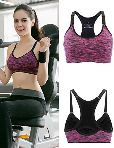 Hawiton Sujetadores Deportivos Mujer con Almohadillas Extraíbles Espalda Sujetador Deporte Mujer Sin Costuras con Relleno Yoga Racerback Top Gimnasio Fitness Ejercicio, Pack 1/3