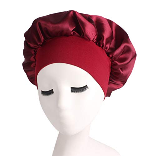 Healifty Sleep Night Cap Banda Ancha de satén Bonnet Night Head Cover Turbantes de Cabello Suave para Las Mujeres Belleza del Cabello Capa para el Cuidado del Cabello Quimioterapia (Rojo) 56-58 CM