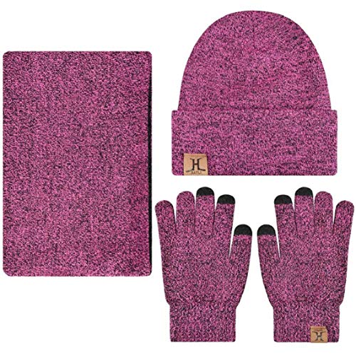 heekpek Bufanda Gorro Guantes para Hombre Invierno Regalos para Hombre Mujer Unisexo Set de Bufanda Conjunto de Guantes de Punto BufaSombrero de Invierno Gorras Con Bufanda (Rosa)