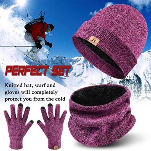 heekpek Bufanda Gorro Guantes para Hombre Invierno Regalos para Hombre Mujer Unisexo Set de Bufanda Conjunto de Guantes de Punto BufaSombrero de Invierno Gorras Con Bufanda (Rosa)