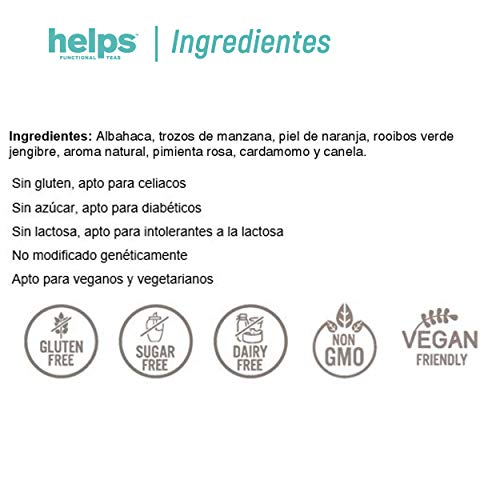 HELPS INFUSIONES - Infusión Detox De Albahaca y Jengibre. Infusión Ayurvédica Depurativa. Helps Depurative. Caja de 12 Pirámides.