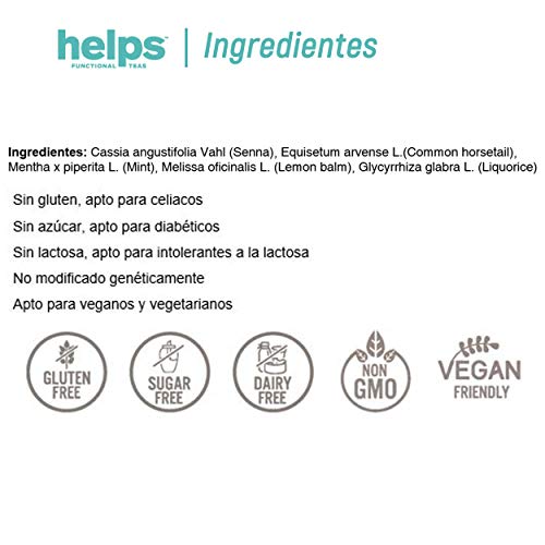 HELPS INFUSIONES - Infusión Ecológica De Sen, Cola De Caballo, Menta, Melisa Y Regaliz. Helps Profigur. Caja De 20 Bolsitas.