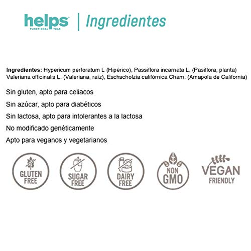 HELPS INFUSIONES - Infusión Relajante Y Anti Ansiedad Con Hipérico, Pasiflora, Valeriana Y Amapola. Combate El Estrés Y Descansa Mejor. Helps Stop Stress. Caja De 20 Infusiones.