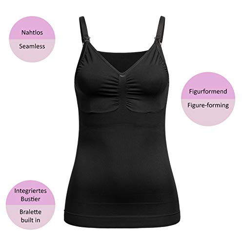 Herzmutter Camisa de Lactancia - Camiseta sin Mangas de Lactancia - Ropa de Lactancia - Sin Costura - Camiseta para Mujer lactante - Bustier Integrado - 5320 (M-L, Negro, 2X)