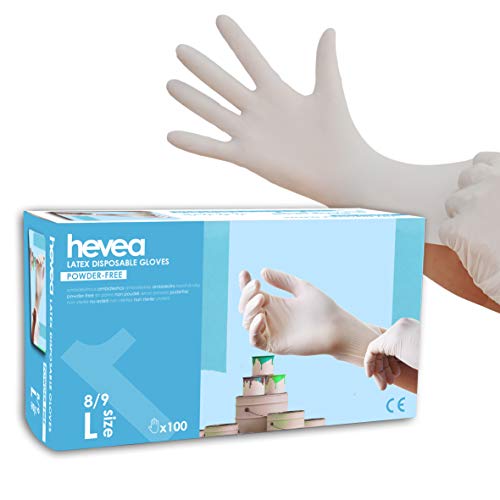 Hevea Guantes de Látex desechables, sin Polvo, 1 x 100, Talla XL