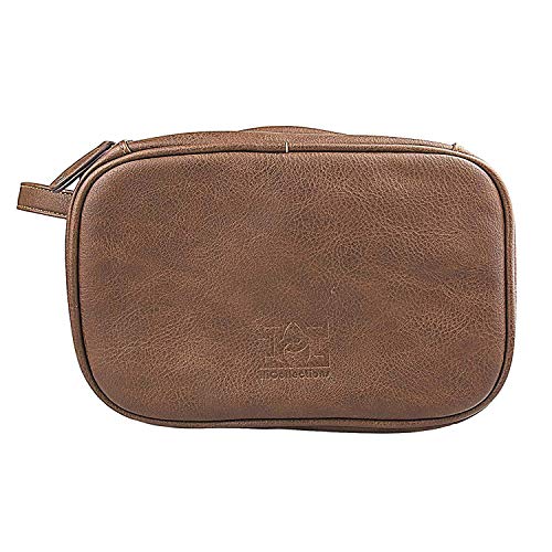 HiCollections - Neceser colgante para hombre, 3 compartimentos grandes, impermeable, de piel sintética, bolsa de lavado, kit organizador de viaje con 4 botellas