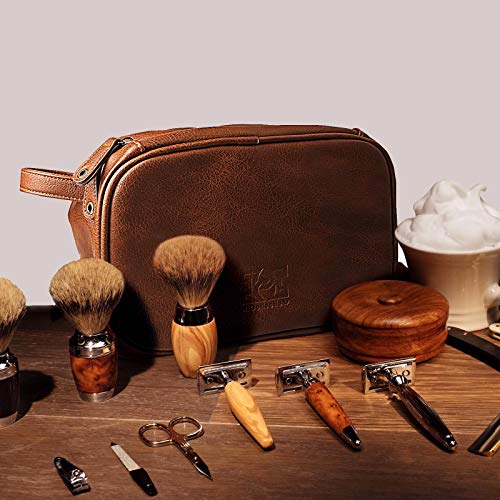 HiCollections - Neceser colgante para hombre, 3 compartimentos grandes, impermeable, de piel sintética, bolsa de lavado, kit organizador de viaje con 4 botellas