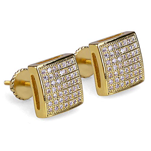 Hip-Hop - Pendientes Cuadrados chapados en Oro para Hombre y Mujer, joyería de Cristal y joyería de Regalo de cumpleaños (Oro, Plata), Dorado, Size