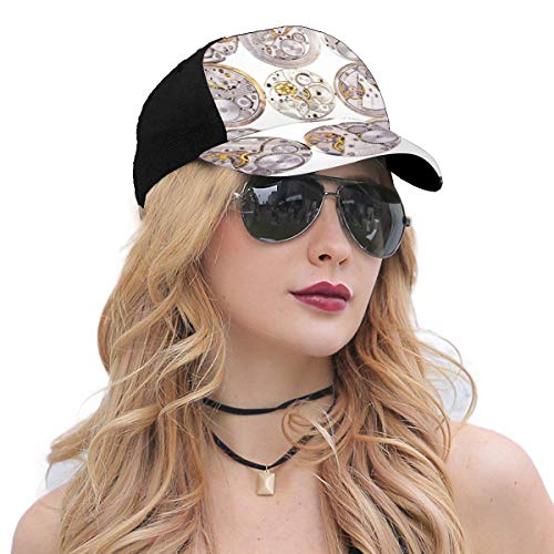 Hip Hop Sun Hat Baseball Cap,Repair of Watches Theme Design Technical Theme Clockwork Retro Theme Horizontal,For Men&Women