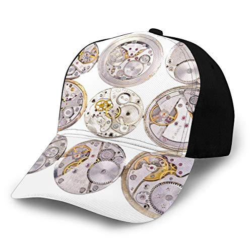 Hip Hop Sun Hat Baseball Cap,Repair of Watches Theme Design Technical Theme Clockwork Retro Theme Horizontal,For Men&Women