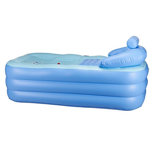 Hiram Bañera Hinchable de PVC Bañera Portátil 160 X 82 X 72CM Bañera Hinchable Portátil para Adultos Bañera Inflable Adulto para SPA en Casa o Jardín (con Bomba manual de pie)