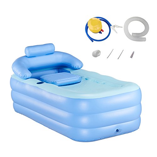 Hiram Bañera Hinchable de PVC Bañera Portátil 160 X 82 X 72CM Bañera Hinchable Portátil para Adultos Bañera Inflable Adulto para SPA en Casa o Jardín (con Bomba manual de pie)