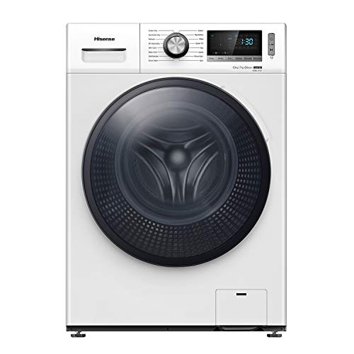 Hisense WDBL1014V - Lavadora Secodora, Carga Frontal 10 Kg Lavado, 7 Kg de Secado, 1400 RPM, Motor Eficiente Inverter, 16 Programas, Puerta Extra Grande, Color Blanco,Gran Display LED,Lavado rápido,