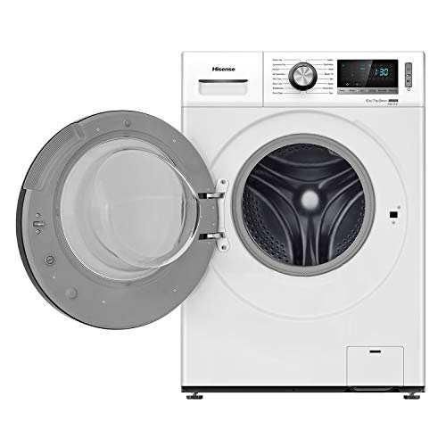 Hisense WDBL1014V - Lavadora Secodora, Carga Frontal 10 Kg Lavado, 7 Kg de Secado, 1400 RPM, Motor Eficiente Inverter, 16 Programas, Puerta Extra Grande, Color Blanco,Gran Display LED,Lavado rápido,