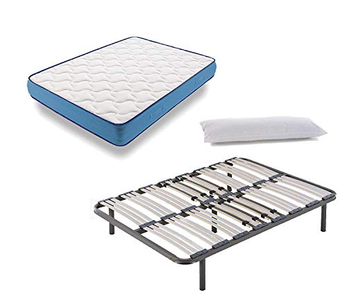 HOGAR24 ES Cama Completa - Colchón Viscoelástico Viscorelax + Somier Multiláminas + 5 Patas de 32cm + Almohada de Fibra, 105x200 cm