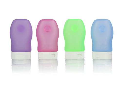 HoJoor Botellas de Viaje de Silicona, FDA Certified 100% BPA Gratis Recipientes rellenables portátiles a Prueba de Fugas para champú, Acondicionador,Loción, artículos de tocador(4 Unidades) -37ml