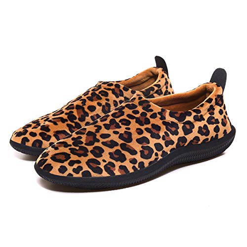 Hombre Mujer Pantuflas de Invierno Unisexo Zapatillas de Estar Cerradas Calienta Pantuflas Zapatos de Pareja Zapatos de Leopardo