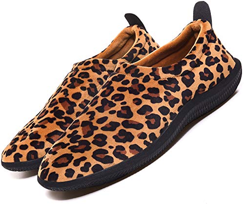 Hombre Mujer Pantuflas de Invierno Unisexo Zapatillas de Estar Cerradas Calienta Pantuflas Zapatos de Pareja Zapatos de Leopardo