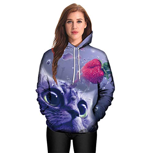 Hombres Mujeres Modo 3D Gato Imprimir Mujeres Sudaderas con Capucha Gato Impreso Manga Larga Mujeres Hombres Ropa de Pareja Sporting Valentine Purple 4XL