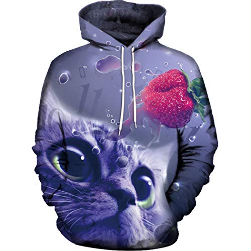 Hombres Mujeres Modo 3D Gato Imprimir Mujeres Sudaderas con Capucha Gato Impreso Manga Larga Mujeres Hombres Ropa de Pareja Sporting Valentine Purple 4XL