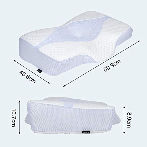 HOMCA Almohada Cervical - Almohada Ergonómica con Memoria de Forma, Almohada Cervical con Alturas Ajustables (61 * 41 * 11 / 9cm) Funda Lavable de Diseño Terapéutico para Dolor Reducido