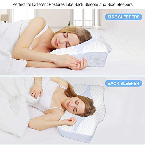 HOMCA Almohada Cervical - Almohada Ergonómica con Memoria de Forma, Almohada Cervical con Alturas Ajustables (61 * 41 * 11 / 9cm) Funda Lavable de Diseño Terapéutico para Dolor Reducido