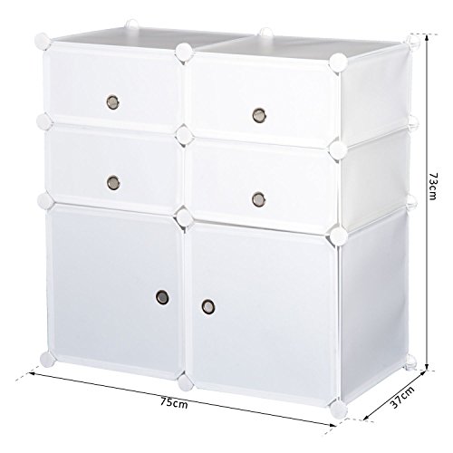 HOMCOM Armario Modular Plástico Estantería 6 Cubos Ropero Zapatero Aparador Combinado Pegatinas Adhesivas Decorativas Ropero Zapatero Combinado Mueble Organizador Ropa Zapatos Accesorios Juguetes