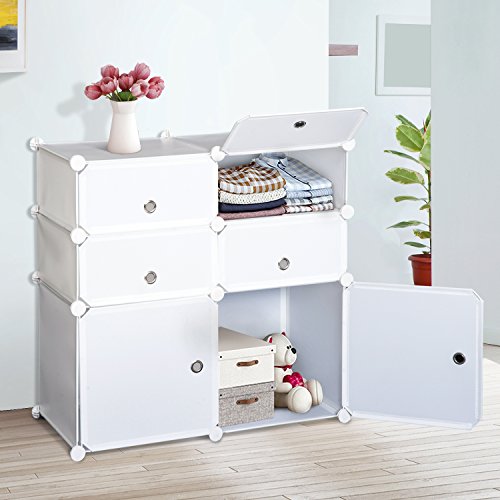 HOMCOM Armario Modular Plástico Estantería 6 Cubos Ropero Zapatero Aparador Combinado Pegatinas Adhesivas Decorativas Ropero Zapatero Combinado Mueble Organizador Ropa Zapatos Accesorios Juguetes