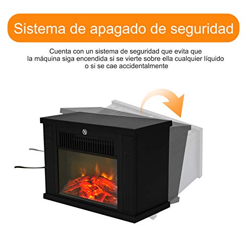 HOMCOM Chimenea Eléctrica Portátil Mini Estufa Calefactor Termostato Ajustable 600/1200W Llama Decorativa 34x17x25cm