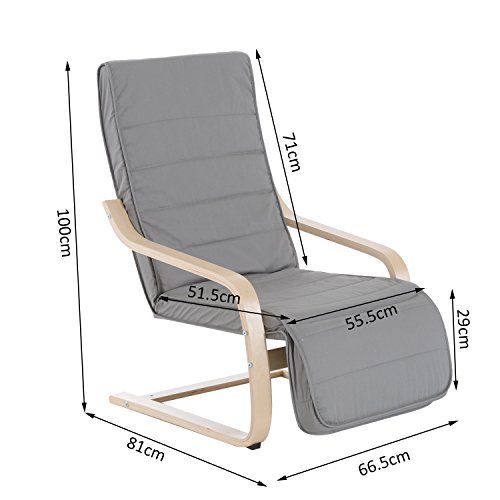 HOMCOM Sillón de Relax Silla de Relax Madera de Abedul Reposapiernas a 5 Niveles 2 Colores (Gris)