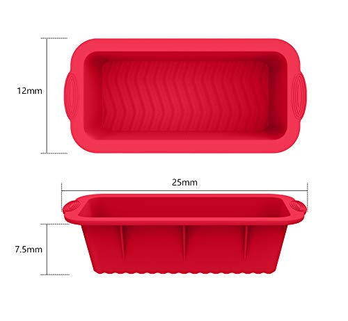 HOMEK Molde Rectangular de Silicona, 2 Piezas Rectangular Antiadherente Molde para Hornear de Silicona para Tostadas Dulces Pan Reposteria Suministros de Cocina, Rojo 25x12x7,5cm