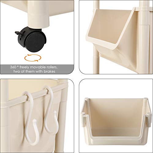 Homfa Carro de Almacenamiento Estantería Organizador Carrito Auxiliar para Cocina Baño Dormitorio con 4 Ruedas Plástico Beige 35x27.6x118cm