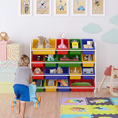 Homfa Estantería Infantil para Juguetes Organizador para Juguetes Almacenamiento Juguetes con 16 Cajas de 4 Niveles 105x23x80cm