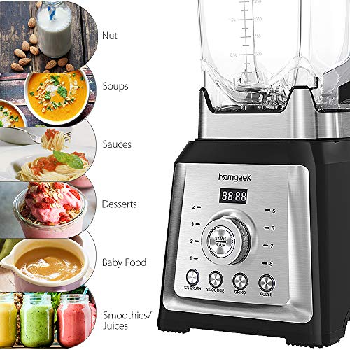 homgeek Batidora de Vaso, Licuadora Profesional 2000W, Batidora Smoothie Incluye 4 Programas Preestablecidos, 8 Velocidades Ajustables y 2 Litros Jarra Tritan, 30.000 U/min, Sin BPA