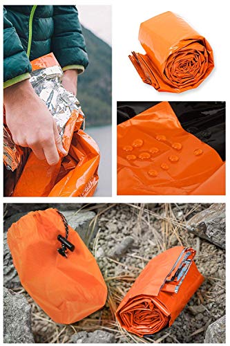 HONYAO Saco de Emergencia Dormir, Supervivencia Bivvy Manta, Impermeable Aislamiento Térmico Albergue, Brillante Naranja, Ligero y Reutilizable para Acampar Supervivencia Al Aire Libre