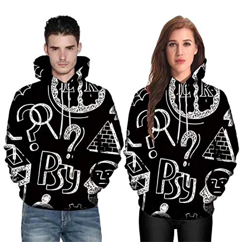 Hoody Hombres Mujeres Modo 3D Impresión Abstracta Parejas de Manga Larga Sudaderas con Capucha Top Blusa Camisas Black L