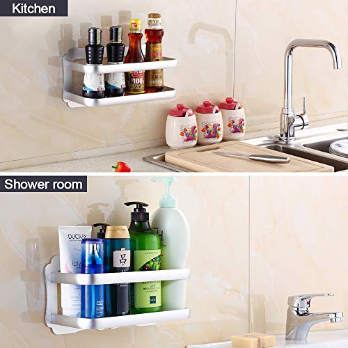 Hoomtaook Estanteria Ducha Baño Cesta Triangular Bandeja para pared de Ducha Adhesivo Fijación en Pared sin daños Para Accesorios de Baño y cocina (Plata)