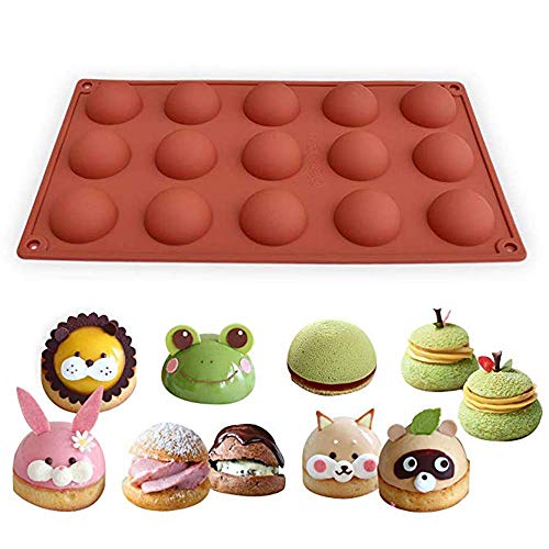 HPiano 2 Piezas Molde de Silicona, 15 cavidades con Forma Semi esférica, Color Terracota Herramienta para Hornear para Sus postres de Chocolate, Bombas de Helado, Mini Tarta de té