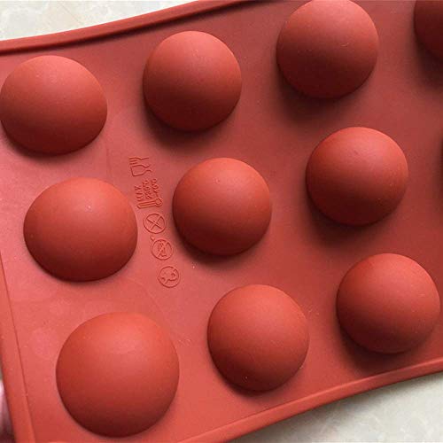 HPiano 2 Piezas Molde de Silicona, 15 cavidades con Forma Semi esférica, Color Terracota Herramienta para Hornear para Sus postres de Chocolate, Bombas de Helado, Mini Tarta de té