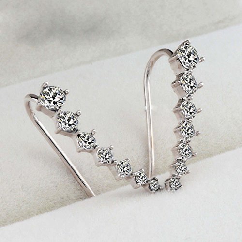 HuntGold 1 Par pendiente cristal para mujeres Ear Stud clip del oído (plata)