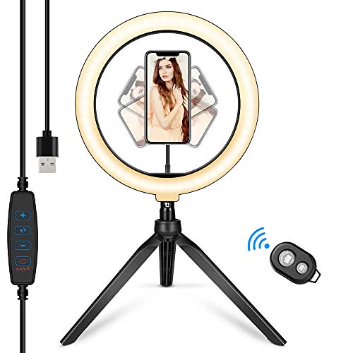 HyAdierTech Luz de Anillo LED, 10.2" con Trípode Stand Control Remoto Bluetooth Soporte para Teléfono, 3 Modos de Luz y 11 Niveles de Brillo para Maquillaje, Selfie, Youtube, TIK Tok